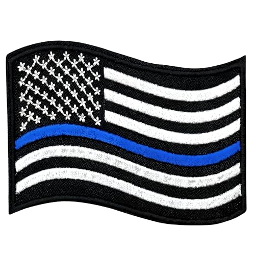 USA Blue Line Flag Embroidered Iron On Patch 3.03" x 1.92" | 1-Pack United