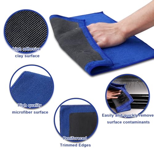 Image of Clay Towel Auto Detailing 1 Pack, Fine Grade Microfiber Chamois Towel for Car DIY Detail, Clay Bar Alternative for Car Detailing(Blue)