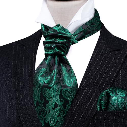 Image of Barry.Wang Ascot Ties Cravat Tie Men Paisley Plaid Scarf Self Tie Pocket Square Cufflinks Set Wedding Party