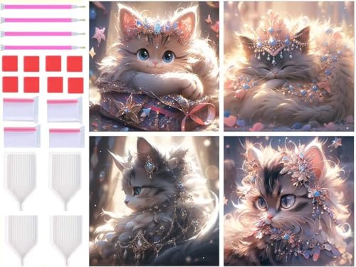 Peinture diamant chat couronne 90x90cm pour embellir votre chambre