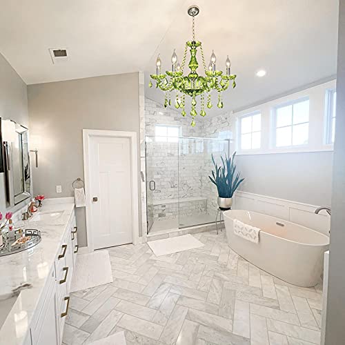 Green K9 Crystal Candle Chandeliers Lighting Modern Pendant Lights Ceiling Fixture Lamp For Dining Living Room Bedroom Hallway Entry Elegant Decoration 6 Lights E12 Base, H20.5 X W23.6 Inch (Upgraded) #TOP2
