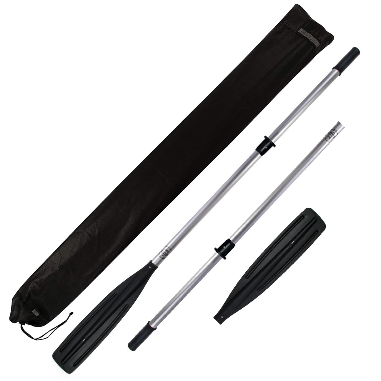 Aluminium Ruder Set John Paddle 2-teilig mit Manschette 45 mm, Ruderdollen & Tasche – leicht & korrosionsbeständig, ideal für Ruder- & Rettungsboote