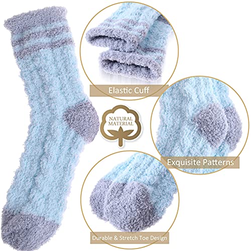 Image of EBMORE Fuzzy Socks for Women, Thick Cozy Warm Fluffy for Winter | Ultra Soft Plush Fleece Lining, Stretch Cuff, Comfy Heel & Toe, for Home & Sleep, Gifts Cabin Slipper Socks, 5 Pairs
