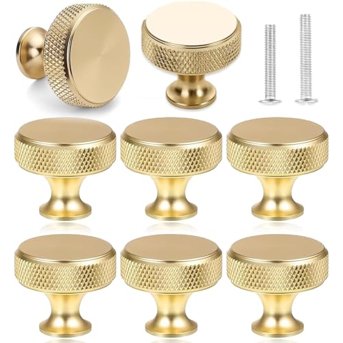 TUBAWD 8PCS Gold Drawer Knobs Drawer Knobs Door Knobs Round Single Hole Hardware with Stylish Smooth Handles for Dresser Cupboard Wardrobe Kitchen Cabinets and Furniture
