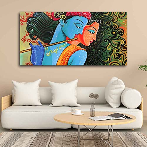 Image of VIBECRAFTS Canvas Paintings for Living Room Drawing Room Radha Krishna With Flute Canvas Wall Painting Fitted With Wooden Frame For Home | Office | Living Room | Gift (PTVCH 2473)
