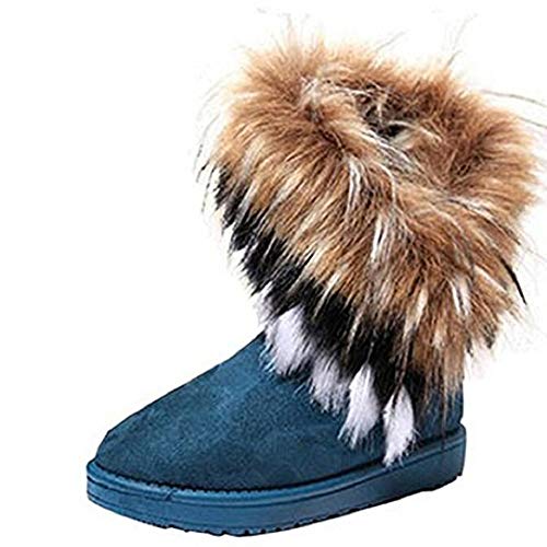 Women Winter Warm high Long Snow Ankle Boots Faux Fox Rabbit Fur Tassel Shoes
