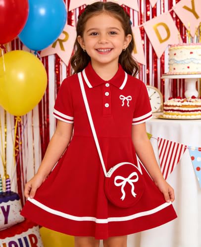Move Dance Little Girls Sporty Dress 4T 5T Red Sundress with Bag - image 3