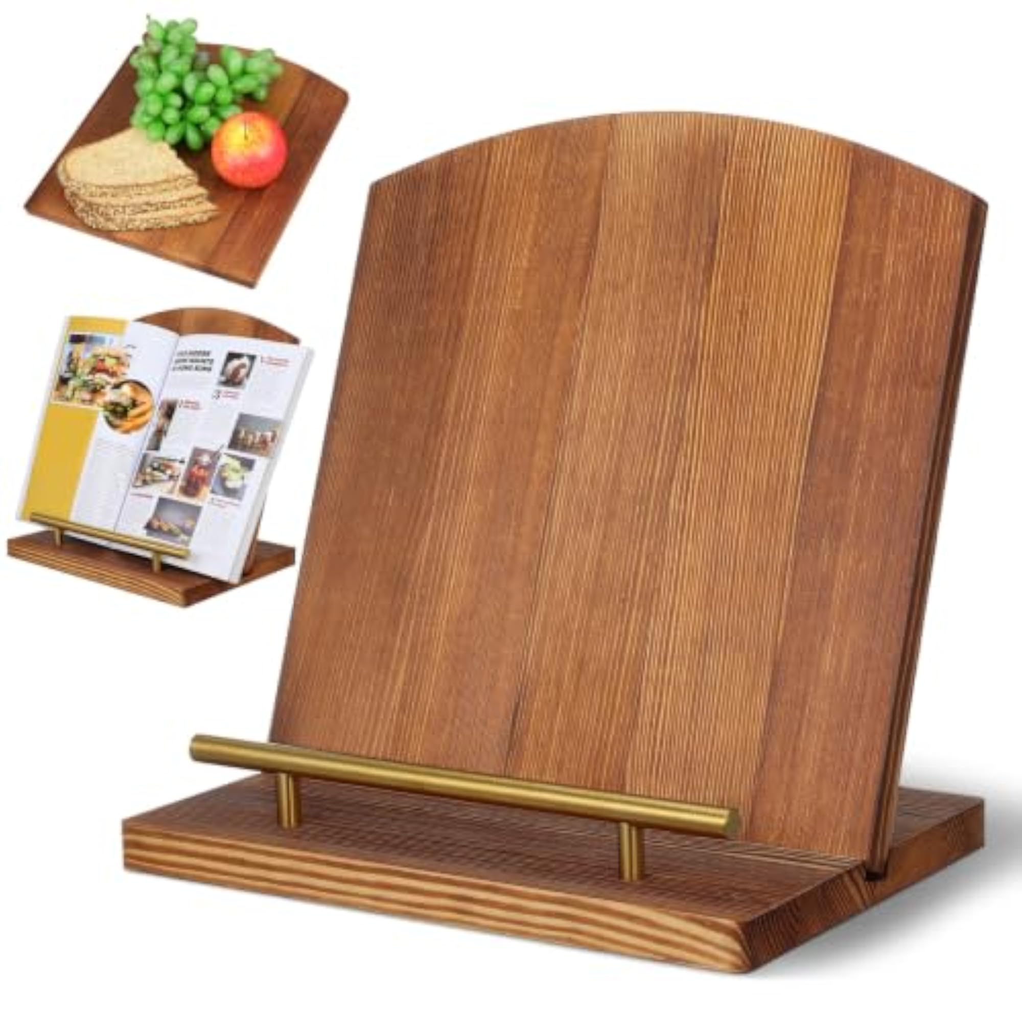 Wooden Cookbook Stand, Foldable Recipe Book Holder, Adjustable Tablet Stand