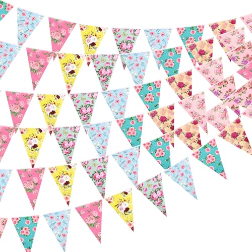 Adecortalk 72 Pcs Vintage Floral Paper Bunting...