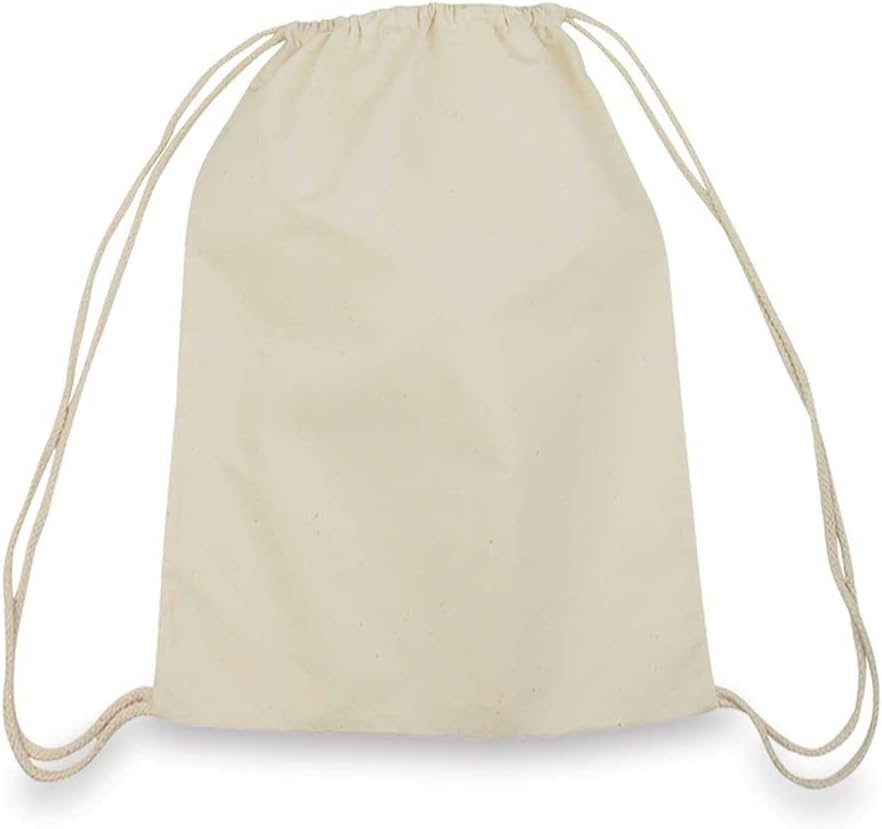 Drawstring Bag Backpack Sack Made of Cotton in Natural White (Wholesale Pack of 3)
