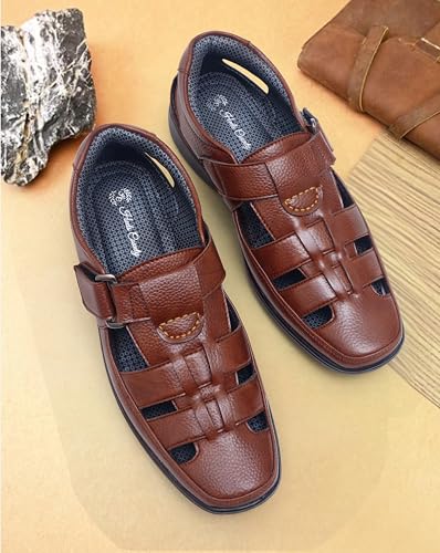 Image of Heels County Faux Leather Fisherman Sandals for Men