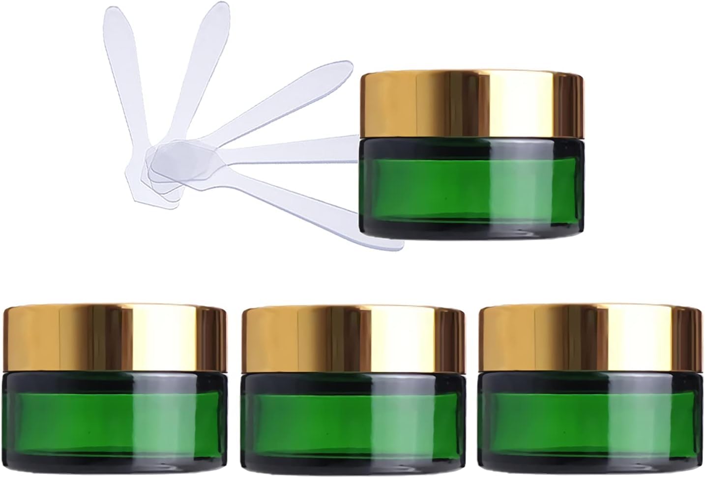 FLYIODFCXV cosmetic jar, 4 Pack, Empty Face Cream Storage Containers Pots with Gold Lid & Inner Liners + 4X Spatula(Gold,1.7 Ounces)