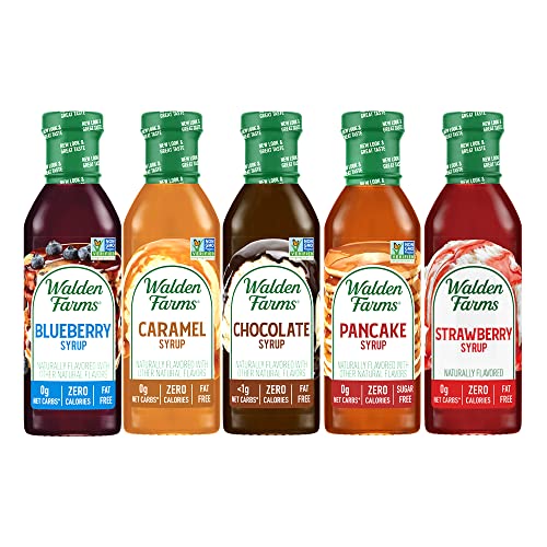 Walden Farms Caramel Syrup/Blueberry Syrup/Strawberry Syrup/Pancake Syrup/Chocolate Syrup – Sweet Syrups 12 oz. x5.