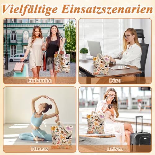 VOYANTE Stoffbeutel Bedruckt, Canvas Tote Bag, Lustige Hunde Muster, Hunde Geschenke, Wiederverwendbar Einkaufstasche, Geschenk Buchliebhaber, Hundeliebhaber Deko Stofftasche für Kollegen