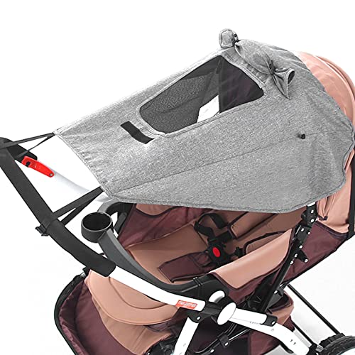 FEMONGY sombrilla carro bebe universal con protección UV 50+ e impermeable, parasol carro bebe - parasol carrito bebe universal con mirilla y alas de sombra, gris