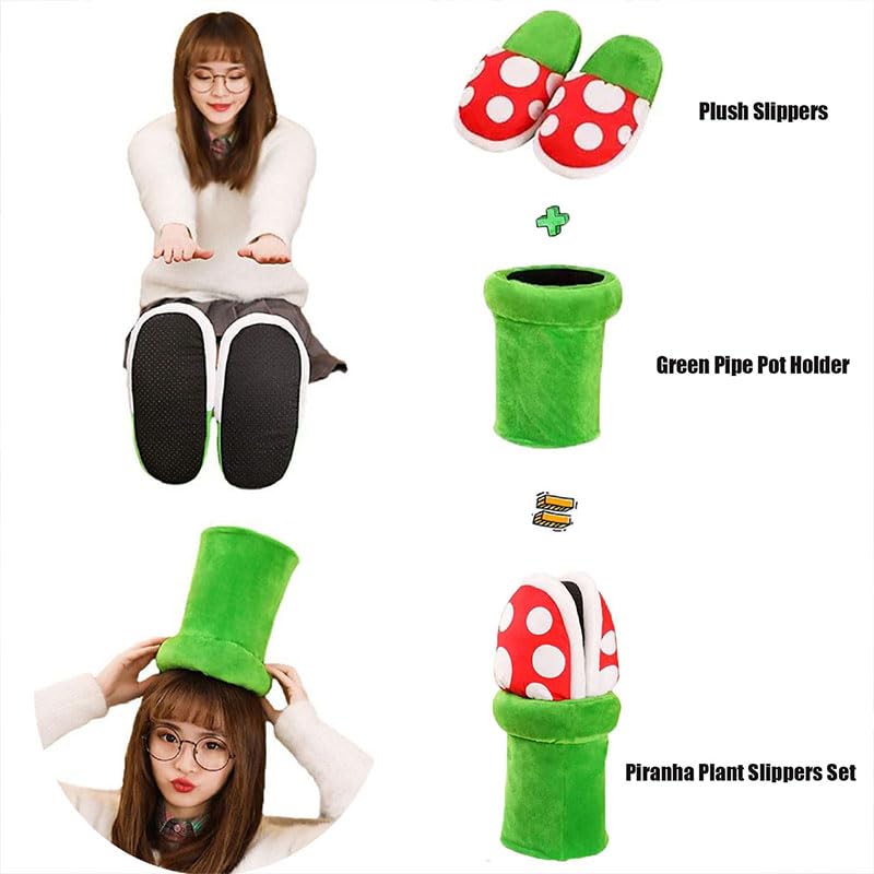 Jfxgjuv Piranha Plant Slippers Adults and Kids Piranha Plants Plush Slippers 3D Funny Mushroom Slippers for Women Men Piranha Plants Plush Funny Slippers Loafer with Pipe Pot Holder 7