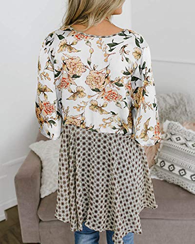 Women Floral Kimono Cardigans 3/4 Ruffle Sleeve Lightweight Patchwork Flowy Boho Tie Loose Cover Ups3