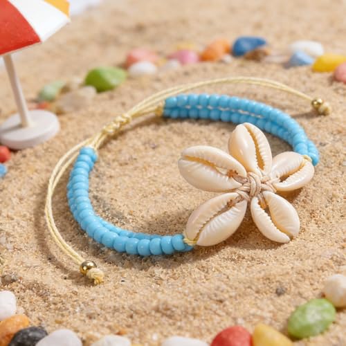Image of Shell Anklets for Women Shell Beach Jewelry Accessories White Pink Black Flower Ankle Bracelet Summer Vacation Dress Outfits