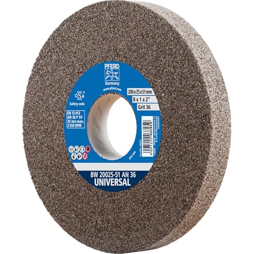 PFERD TOOLS Schleifbockscheibe UNIVERSAL, 200x25x51mm, A36, 39009712 – Harte Schleifscheibe für universelle Schleifaufgaben, mit Reduzierhülse (32mm)