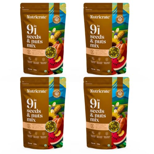 Image of NutriCrate 9 in 1 Seeds & Nuts Mix (250g x 4) Edible Mixed Seeds with Dry Fruits | Healthy Super Food | High Protein Snacks | Immune Support, Iron, Dietary Fibre Rich