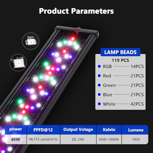 hygger New Mode 24/7 Timer LED Aquarium Light, Auto On Off Full Spectrum Fish Tank Light Fish Colorful/Sun/Nightlight/Wrgb Cycle Mode for Freshwater Plants Tank (for 39in~45in Long Tank) by hygger - Image 6