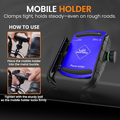 Image of GRAND PITSTOP Bike Mobile Holder | (Blue - Jaw Grip, 360 Rotation) | Aluminium Clamp for Scooters, Bicycles, Motorcycles | Firm Hold | GPS Navigation | Anti-Slip Mount