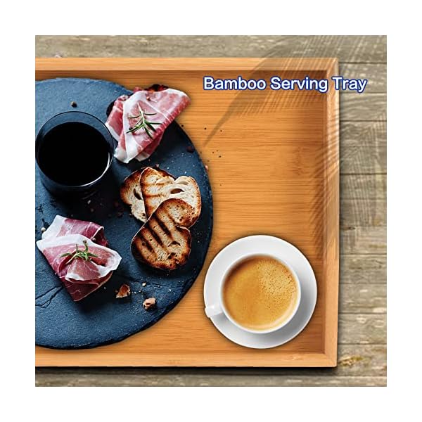 Coolty 3 Stück Bambus Serviertabletts mit Griff, Holzplatten 3 Größen Groß Mittel Klein Hölzernen Tabletts für Kaffee Essen Tee Frühstück Abendessen Küche Restaurant – Bild 4