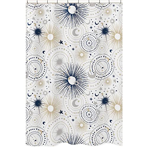 Sweet Jojo Designs Cortina de ducha de tela para baño, diseño de estrellas y lunas, color azul marino, dorado y gris Cover