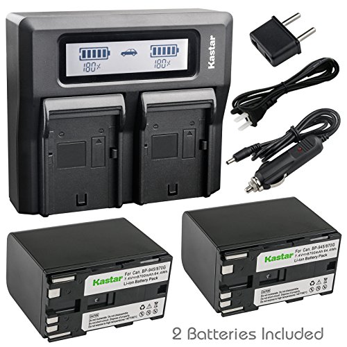 Kastar Fast LCD Charger + 2x Battery for Canon BP-970 BP-945 V420 V500