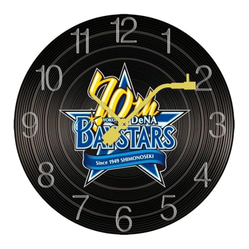 掛け時計 木製レコード 横浜DeNAベイスターズ ウォールクロック かけ時計 置き時計 インテリア おしゃれ 電池式 飾り 木製 連続秒針 北欧 無音 壁掛け 個性的 大数字 音楽愛好家 直径30cm ギフト