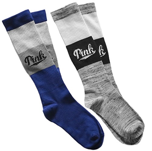 Victoria Secret Pink Knee High Socks Set Of Two Blue Grey Marl