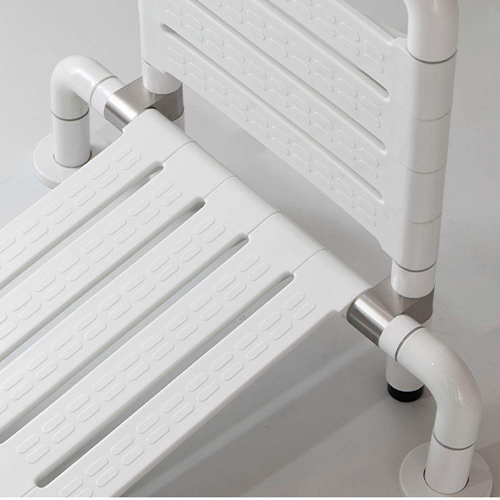 Taburete de ducha plegable, montado en la pared con respaldo, impermeable, a prueba de humedad, antideslizante, acero inoxidable 304, soporta hasta 250 kg, ideal para la seguridad del baño