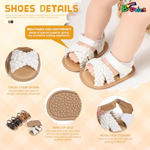 Image of Babelvit Infant Baby Girl Boy Sandals Comfort Premium Summer Outdoor Casual Beach Shoes with Flower Bowknot Anti Slip Rubber Sole Newborn Toddler Prewalker First Walking Shoes