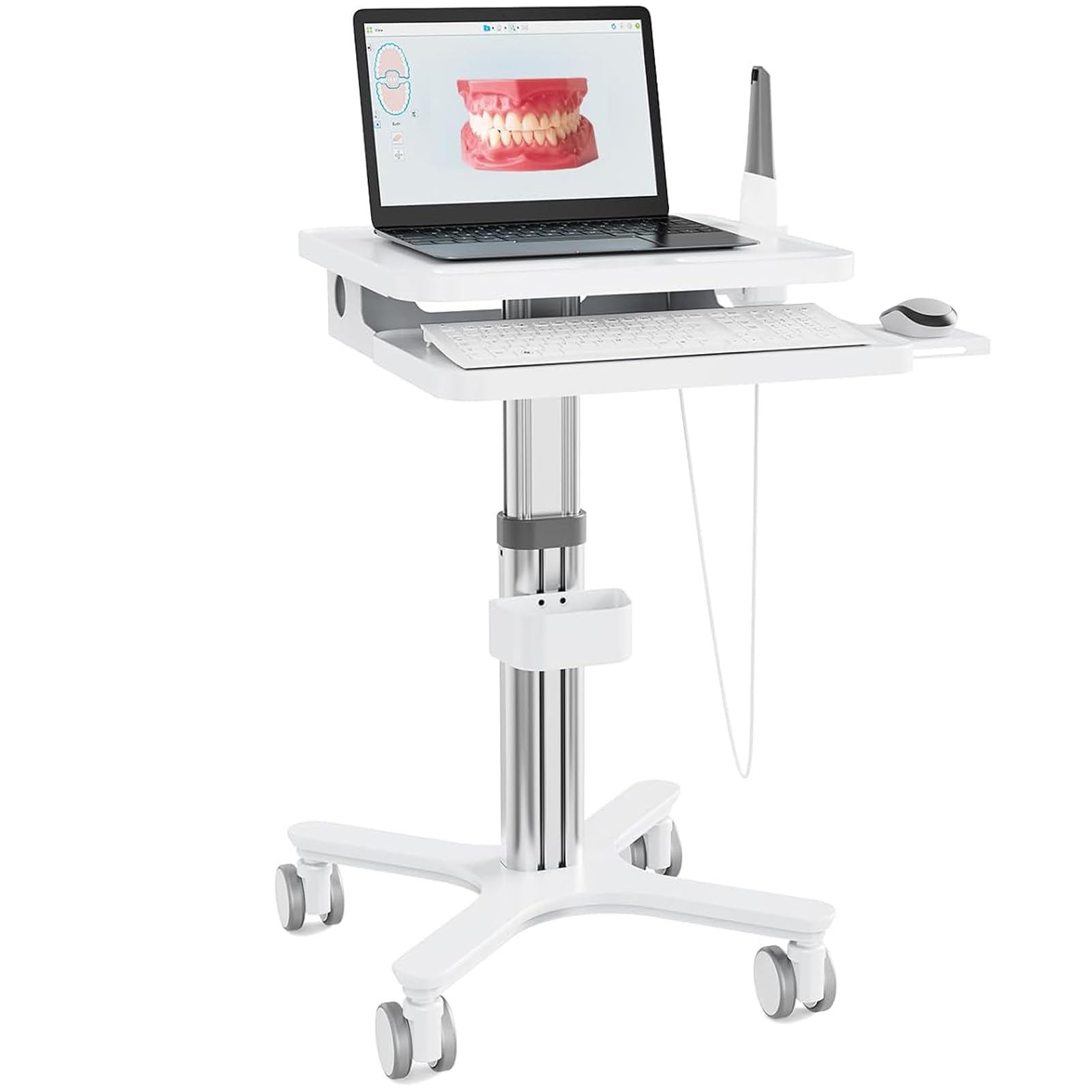 Height Adjustable Medical Cart with Retractable Keyboard and Mouse Trays