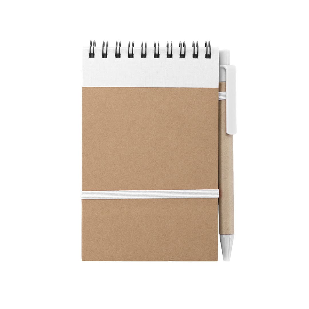 50 libretas pequeñas de bolsillo A6 con bolígrafo en cartón reciclado a juego, cuaderno con espiral, Portada Rígida, libretita de 70 Hojas con rayas ideal para regalos (50)