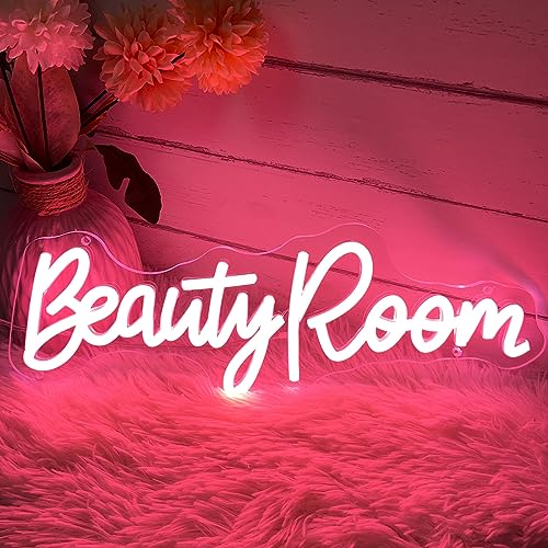 Image of Beauty Room Neon Sign For Spa Beauty Room Nail Brows Lashed Salon Studio LED Wall Art Decor For Business Stores Logo Barber Shops Led Word Indoor Custom Neon Lights 5V USB Powered Pink 40x14.4cm