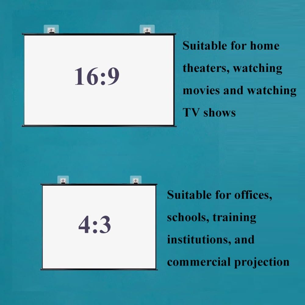 30 40 50 60 72 Pulgadas HD Pantalla De Proyector Pantalla De Proyección Enrollable Manual para Cine En Casa, Pantalla De Cine De Oficina Pantalla Pequeña Retráctil Antiarrugas(72inch 16:9)