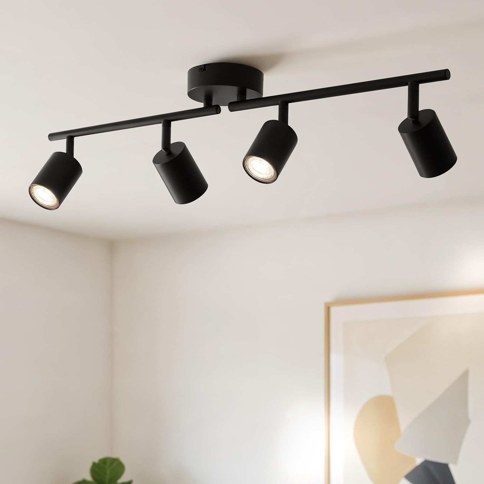 Gr4tec Plafonnier 4 Spots Orientable GU10 Noir, Luminaire Plafond LED Mural, Barre de Spot pour Cuisine