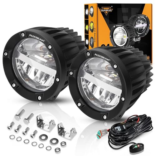 Image of Auxbeam 100W Round LED Light Pods 4 Inch with Hi /Lo /Combo Beam, Road Round Lights Waterproof, LED Offroad Light Pod for Truck 4WD SUV ATV UTV (Pack of 2)