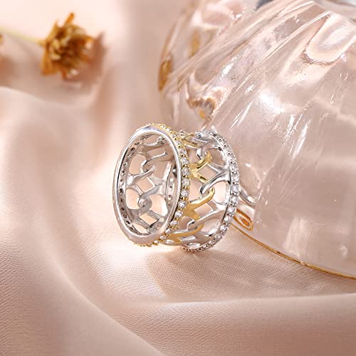 Two-color Celtic Rings 925 Sterling Silver 13MM Band Ring Celtic Love Knot Rings White Gold and 14K Gold Plated Eternity Rings Simple Wedding Band For Women Ring Size 5-9 5