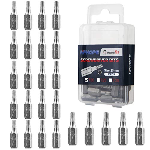 HPHOPE T20 Bit x 25Stück Torx Bit T20 1/4 Sechskant-Antrieb (Länge: 25mm Flip-Top-Box)