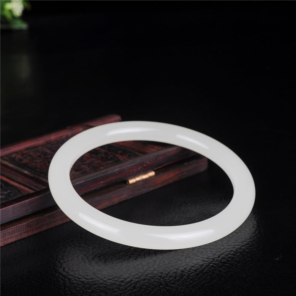 Brazalete de barra circular fina de jade blanco vintage Brazalete de jade clásico con luz de luna blanca Brazalete de la suerte para mujeres y niñas