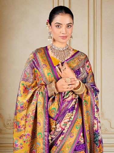 Image of Glory Sarees Women's Luxurious Dola Pure Silk Original Saree Position Print Work Madhubani Inspired Motifs Banarasi Kanjivaram Style Saree With Blouse Piece (Elegant101 Parent)