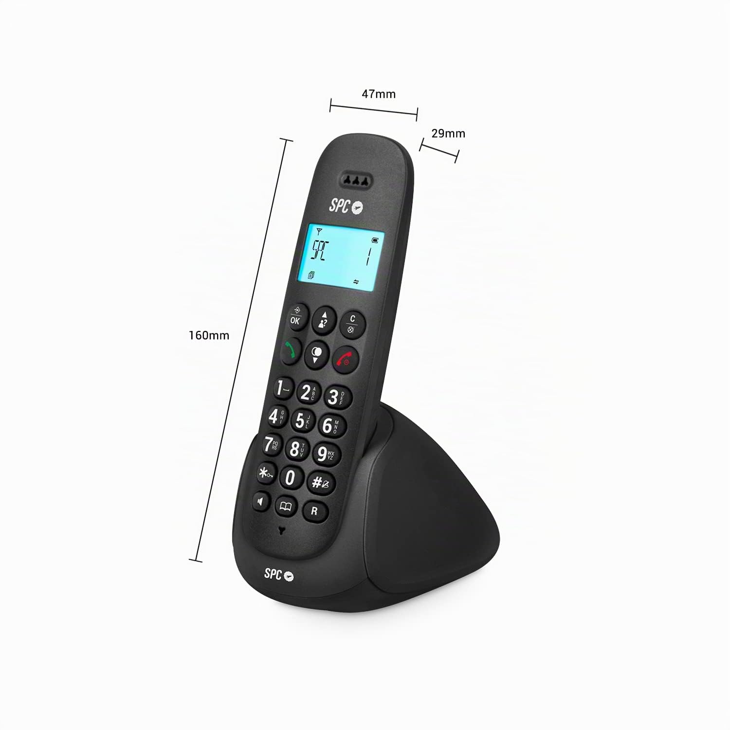 SPC AIR - Telefono fisso cordless con ID chiamante, Nero | Display retroilluminato color ambra, rubrica telefonica da 20 contatti, funzione silenziosa, 5 suonerie, GAP e modalità ECO