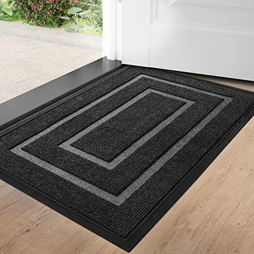 Dexi Front Door Mat, Non-Slip Durable Low Profile Welcome Mat, Heavy Duty Waterproof Stain Resist Doormats For Entrance Home, 23"X35", Grey #TOP2