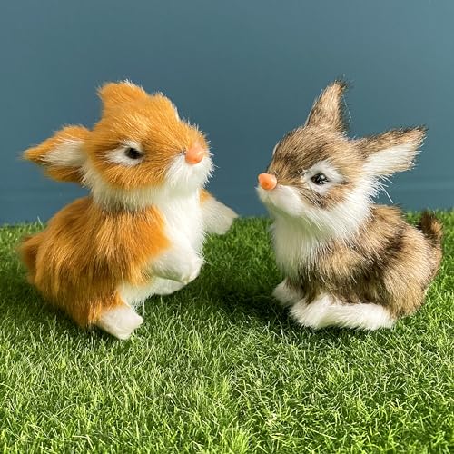 Basuo-9Q Pack of Assorted Faux Fur Mini Realistic Rabbits Simulation Easter Bunny Figurines Home Decoration (2)