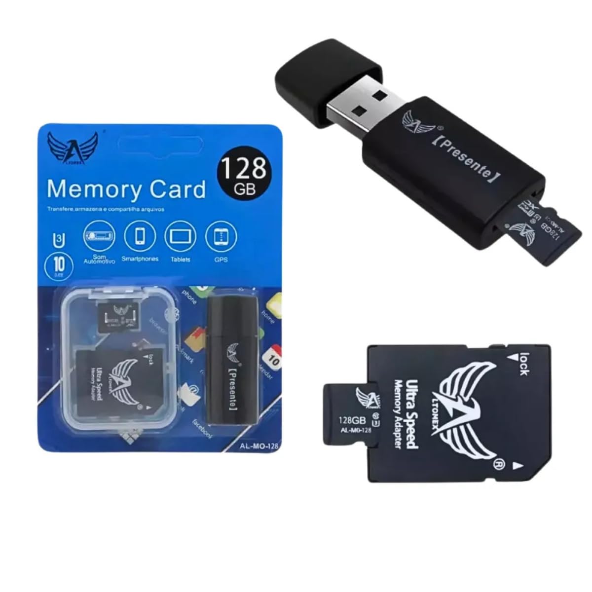 Cartão de Memória MicroSD 128GB Classe 10 com Adaptadores 3 em 1