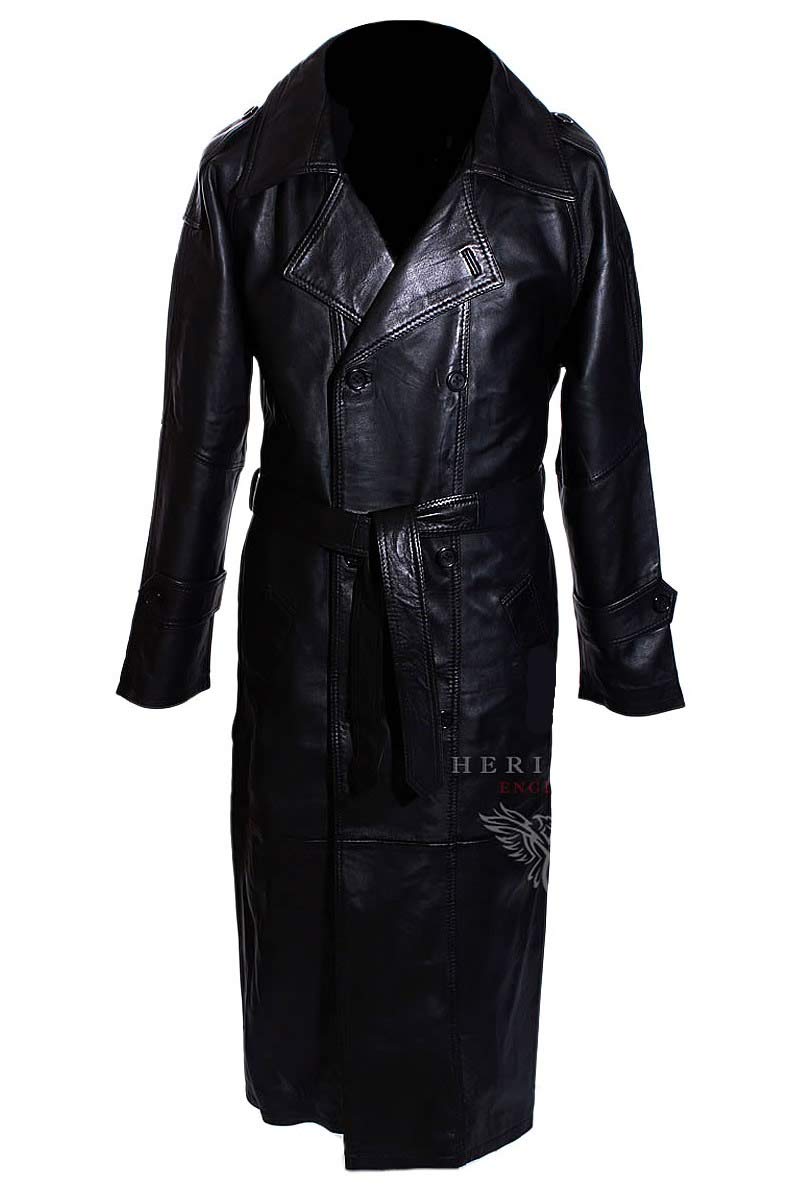 H.E Soviet Army Black Men's Military OVERCOAT Real Soft Lambskin Leather Full Length Trench Coat Overcoat (3XL)