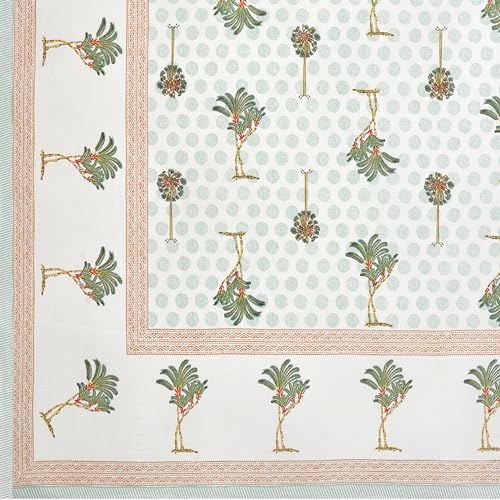 Image of BLOCKS OF INDIA Hand Block Printed 200 TC Cotton Super King Size Bedsheet(106 x 106) (Green Tree)