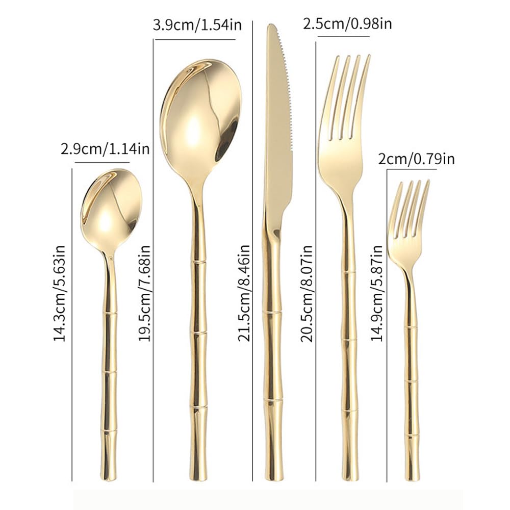 Imitation Bamboo Handle Design Kitchen Stainless Steel Silverware Tableware Flatware Cutlery Set Steak Knife Fork Spoon Teaspoon (Black,20 pieces)